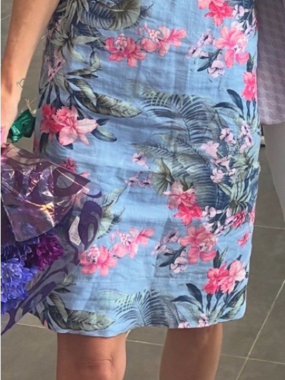 Tommy Bahama Blue Floral Midi Dress with Pink Flowers